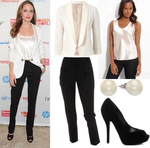 Get Her Style   Angelina Jolies Black & White Outfit for $160   celebrity trends 