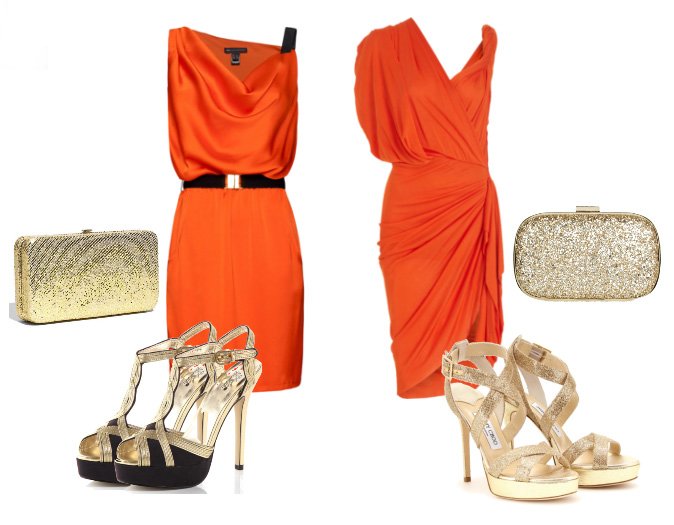 Orange Dress & Golden Sandals