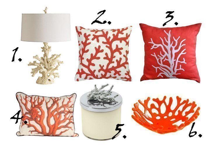 coral pillow, coral lamp, coral bowl