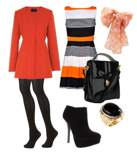 orange black and white outfit how to wear