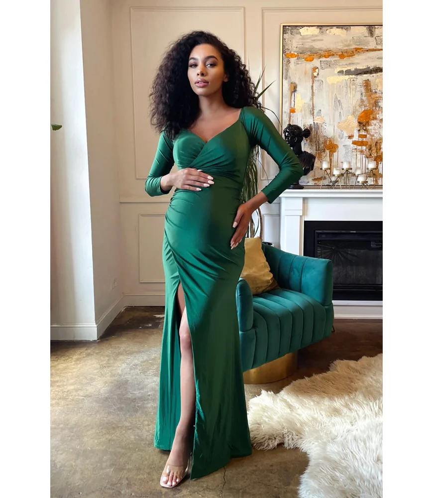 Classy Maternity Gown with Bishop Sleeves - Sexy Mama Maternity