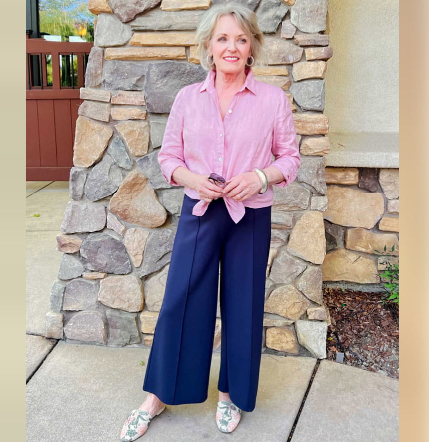 Wide-leg pants for older women